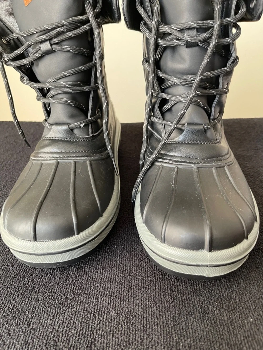 NWOT..,Vepose Black Kids Winter Lace-Up Snow Boots with Brown Logo Patch